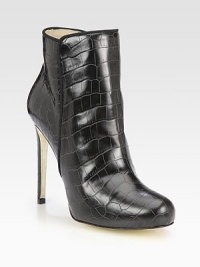 Walk with purpose wearing this sexy faux crocodile silhouette, elevated by a platform and piercing heel. Faux crocodile-covered heel, 4¾ (120mm)Covered platform, ½ (15mm)Compares to a 4¼ heel (110mm)Faux crocodile upper with grosgrain ribbon trimSide zipFaux leather lining and solePadded insoleMade in Spain Walk with purpose wearing this sexy faux crocodile silhouette, elevated by a platform and piercing heel. Faux crocodile-covered heel, 4¾ (120mm)Covered platform, ½ (15mm)Compares to a 4¼ heel (110mm)Faux crocodile upper with grosgrain ribbon trimSide zipFaux leather lining and solePadded insoleMade in Spain
