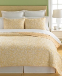 Bring natural beauty home. Featuring allover stitching in a fern-and-leaf design, Martha Stewart Collection's Aspendale quilt offers a decidedly fresh look and comforting touch. Pure cotton; reverses to solid. Bring natural beauty home. Featuring allover stitching in a fern-and-leaf design, Martha Stewart Collection's Aspendale quilt offers a decidedly fresh look and comforting touch. Pure cotton; reverses to solid.