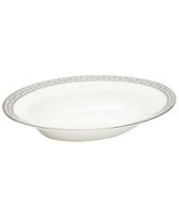 Sit down to a stylish table with the Hightown oval serving bowl by Martha Stewart Collection. Contemporary bone china dinnerware with a distinct platinum pattern puts modern sophistication at the top of your menu. Sit down to a stylish table with the Hightown oval serving bowl by Martha Stewart Collection. Contemporary bone china dinnerware with a distinct platinum pattern puts modern sophistication at the top of your menu.