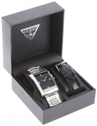 GUESS Stainless Steel/Black Leather Boxed Watc GUESS Stainless Steel/Black Leather Boxed Watc