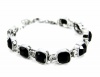 Monet Jet & Rhinestone Silver-tone Link Bracelet