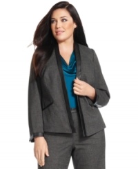 Dress to impress at the office in Calvin Klein's plus size jacket, accented by faux leather trim. Dress to impress at the office in Calvin Klein's plus size jacket, accented by faux leather trim.