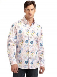THE LOOKSpirited Euro stylingFun floral, striped and paisley combo printSignature square buttonsDistinctive button-down collarLong sleeves with button cuffsTHE MATERIALCottonCARE & ORIGINMachine washImported THE LOOKSpirited Euro stylingFun floral, striped and paisley combo printSignature square buttonsDistinctive button-down collarLong sleeves with button cuffsTHE MATERIALCottonCARE & ORIGINMachine washImported
