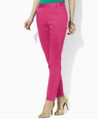 Crafted in lustrous cotton sateen with a hint of stretch for comfort, Lauren by Ralph Lauren's classic petite pant is rendered in a chic ankle-length silhouette for modern style. Crafted in lustrous cotton sateen with a hint of stretch for comfort, Lauren by Ralph Lauren's classic petite pant is rendered in a chic ankle-length silhouette for modern style.
