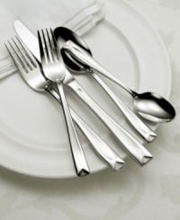 All suited up, this tuxedo detailed design from Oneida works well for formal or casual occasions. Set includes eight 5-piece place settings with each of the following: dinner fork, dinner knife, salad fork, soup spoon and teaspoon. Also includes 8 extra teaspoons, a serving spoon and a serving fork. All suited up, this tuxedo detailed design from Oneida works well for formal or casual occasions. Set includes eight 5-piece place settings with each of the following: dinner fork, dinner knife, salad fork, soup spoon and teaspoon. Also includes 8 extra teaspoons, a serving spoon and a serving fork.