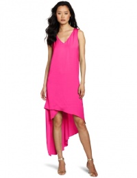 BCBGMAXAZRIA Women's Avery V-Neck Dress With Asymmetrical Hem, Neon Pink, Large BCBGMAXAZRIA Women's Avery V-Neck Dress With Asymmetrical Hem, Neon Pink, Large
