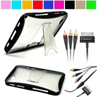 Premium TPU Hard Crystal Case Cover with Kickstand for Samsung Galaxy Tab 7 inch LCD Display Screen Wifi 3G Samsung Galaxy Tablet P1000 + OEM Samsung Composite Stereo Video AV Cable for Samsung Galaxy Tab