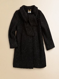 Adds a charming layer of warmth in eye-catching tinsel sparkle tweed with a cozy neck tie and convenient side pockets.Tie neckLong sleevesButton-frontSide pocketsFully linedWool/Viscose/PolyamideDry cleanMade in the USA of imported fabric Please note: Number of buttons may vary depending on size ordered. Adds a charming layer of warmth in eye-catching tinsel sparkle tweed with a cozy neck tie and convenient side pockets.Tie neckLong sleevesButton-frontSide pocketsFully linedWool/Viscose/PolyamideDry cleanMade in the USA of imported fabric Please note: Number of buttons may vary depending on size ordered.