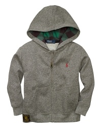 A Fleece Full-Zip Hoodie features signature details and plaid lining for heritage style. A Fleece Full-Zip Hoodie features signature details and plaid lining for heritage style.