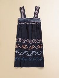 Colorful embroidery and whip stitch design embellish this charming, pure cotton frock.Square neckSleevelessBack button closureWhip stitch yokeCottonMachine washImported Colorful embroidery and whip stitch design embellish this charming, pure cotton frock.Square neckSleevelessBack button closureWhip stitch yokeCottonMachine washImported