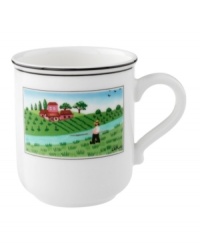 Trading plow for fishing pole, a patient man waits by the river on this Design Naif mug, featuring premium Villeroy & Boch porcelain. Trading plow for fishing pole, a patient man waits by the river on this Design Naif mug, featuring premium Villeroy & Boch porcelain.