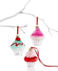 Have the sweetest tree around with sugar-coated cupcake ornaments from Martha Stewart Collection. With a peppermint candy and cherry on top, this set is the icing on your holiday. (Clearance) Have the sweetest tree around with sugar-coated cupcake ornaments from Martha Stewart Collection. With a peppermint candy and cherry on top, this set is the icing on your holiday. (Clearance)