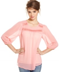 Totally ethereal, this Lily White top interplays wispy chiffon with delicate lace trims. The result: a day top that adds super dainty style to your trusty jeans. Totally ethereal, this Lily White top interplays wispy chiffon with delicate lace trims. The result: a day top that adds super dainty style to your trusty jeans.