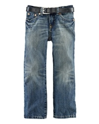 Perfectly faded classic cotton denim is designed with a slim, straight leg for a modern silhouette. Perfectly faded classic cotton denim is designed with a slim, straight leg for a modern silhouette.