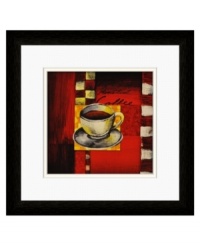 Wake up tired kitchen decor with this enticing art print. A fresh cup of coffee cools on a collage of colorful check. The espresso-hued wood frame and crisp white mat add a contemporary note. Wake up tired kitchen decor with this enticing art print. A fresh cup of coffee cools on a collage of colorful check. The espresso-hued wood frame and crisp white mat add a contemporary note.
