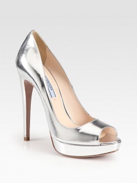 Metallic leather pump with a slender heel and sturdy platform. Self-covered heel, 5¼ (130mm)Platform, ¾ (20mm)Compares to a 4½ heel (115mm)Metallic leather upperLeather lining and solePadded insoleMade in Italy Metallic leather pump with a slender heel and sturdy platform. Self-covered heel, 5¼ (130mm)Platform, ¾ (20mm)Compares to a 4½ heel (115mm)Metallic leather upperLeather lining and solePadded insoleMade in Italy