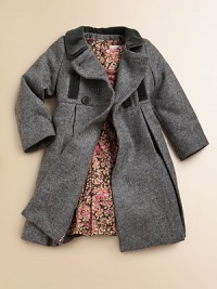 She'll battle the elements in elegant style in this wool herringbone coat with velvet detail in a double-breasted silhouette.Velvet club collarLong sleevesDouble-breasted button-frontEmpire waistPleated skirtFully linedWoolDry cleanImported Please note: Number of buttons may vary depending on size ordered. 