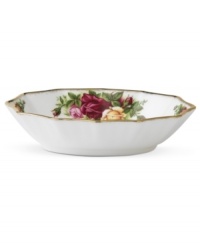 Garnished with the popular Old Country Roses dinnerware pattern, this oval Royal Albert dish brings the bounty of the English countryside to your table in fine bone china with gold, scalloped edges. Garnished with the popular Old Country Roses dinnerware pattern, this oval Royal Albert dish brings the bounty of the English countryside to your table in fine bone china with gold, scalloped edges.