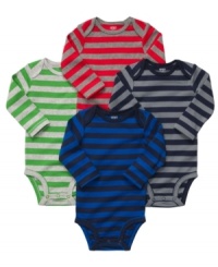 Start the day with plenty of options. Easily match the color to the mood with this striped bodysuit 4-pack from Carter's. Start the day with plenty of options. Easily match the color to the mood with this striped bodysuit 4-pack from Carter's.