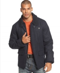 LRG updates the sturdy barn jacket with sleeker styling-including dark fabric and a zip front closure. LRG updates the sturdy barn jacket with sleeker styling-including dark fabric and a zip front closure.