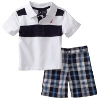 Nautica Infant Boys 2 Piece Striped Polo with Short Set, Sail White, 6/12 Nautica Infant Boys 2 Piece Striped Polo with Short Set, Sail White, 6/12