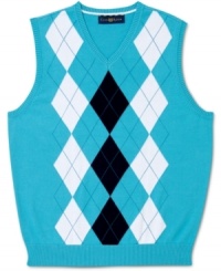 With the diamond-pattern argyle on the front of this sweater vest from Club Room, you can build out a million-dollar look. With the diamond-pattern argyle on the front of this sweater vest from Club Room, you can build out a million-dollar look.