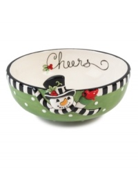 The perfect accessory for the holidays from Fitz and Floyd's collection of serveware and serving dishes. Festively decorated with Frosty the Snowman and inscribed with a holiday sentiment, it will be a treasured addition to any collection. The perfect accessory for the holidays from Fitz and Floyd's collection of serveware and serving dishes. Festively decorated with Frosty the Snowman and inscribed with a holiday sentiment, it will be a treasured addition to any collection.