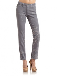 THE LOOKFaded snakeskin printMid-width waistband with belt loopsLogo button closureZip flyScrew head accents at pocketsFive-pocket styleCropped skinny legsTHE FITRise, about 8Inseam, about 29THE MATERIAL98% cotton/2% elastaneCARE & ORIGINMachine washMade in ItalyModel shown is 5'11 (180cm) wearing US size 4. THE LOOKFaded snakeskin printMid-width waistband with belt loopsLogo button closureZip flyScrew head accents at pocketsFive-pocket styleCropped skinny legsTHE FITRise, about 8Inseam, about 29THE MATERIAL98% cotton/2% elastaneCARE & ORIGINMachine washMade in ItalyModel shown is 5'11 (180cm) wearing US size 4.