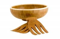 Totally Bamboo 12-Inch 3-Piece Set Classic Bamboo Bowl and Salad Hands