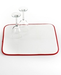 Where dishes go to dry. Cushioned and super absorbent, this kitchen mat sets up a place where your delicate dishes and stemware, plus everyday essentials, can hang out to dry after a wash. The folding, machine-washable design is perfect for easy storage and quick cleanup, too. Where dishes go to dry. Cushioned and super absorbent, this kitchen mat sets up a place where your delicate dishes and stemware, plus everyday essentials, can hang out to dry after a wash. The folding, machine-washable design is perfect for easy storage and quick cleanup, too.