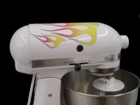 Classic 21 Flame Decal Cover Kit red, orange, and yellow with blue trim, designed to fit all KitchenAid stand mixers, including Artisan, Ultra Power, 4, 5, 6 qt quart mixers, without accessory interference. Classic 21 Flame Decal Cover Kit red, orange, and yellow with blue trim, designed to fit all KitchenAid stand mixers, including Artisan, Ultra Power, 4, 5, 6 qt quart mixers, without accessory interference.