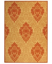Borrowing from the beautiful tradition of courtyard styling in warm-weather locales, Safavieh's Courtyard collection has a distinctly Mediterranean feel. A special sisal weave allows for a superior clarity of detail, while enhanced polypropylene makes these rugs thankfully low-maintenance and durable. This embellished rug in salmon pink and gold offers an application of subtle color to indoor or outdoor spaces. (Clearance) Borrowing from the beautiful tradition of courtyard styling in warm-weather locales, Safavieh's Courtyard collection has a distinctly Mediterranean feel. A special sisal weave allows for a superior clarity of detail, while enhanced polypropylene makes these rugs thankfully low-maintenance and durable. This embellished rug in salmon pink and gold offers an application of subtle color to indoor or outdoor spaces. (Clearance)