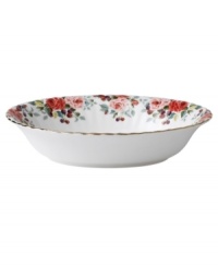 Featuring elaborate blooms and berries in fine bone china, the Rosa vegetable bowl by Royal Albert sets your table in the English tradition. Finished with a ruffled gold edge. Featuring elaborate blooms and berries in fine bone china, the Rosa vegetable bowl by Royal Albert sets your table in the English tradition. Finished with a ruffled gold edge.