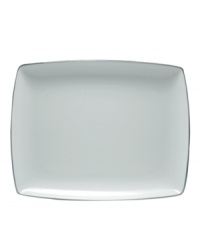 With lightweight construction in fine bone china, a softly squared design and platinum edging, the Mikasa Couture Platinum rectangular platter (not shown) offers a new take on sophisticated modern dining. With lightweight construction in fine bone china, a softly squared design and platinum edging, the Mikasa Couture Platinum rectangular platter (not shown) offers a new take on sophisticated modern dining.