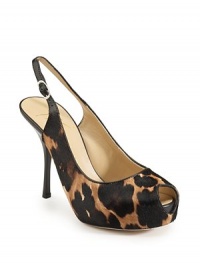 THE LOOKPeep toeSlingback with buckle closureAnimal print haircalfTHE FITHeel 4½ (115mm)THE MATERIALLeather and haircalf upperLeather lining and soleORIGINMade in Italy THE LOOKPeep toeSlingback with buckle closureAnimal print haircalfTHE FITHeel 4½ (115mm)THE MATERIALLeather and haircalf upperLeather lining and soleORIGINMade in Italy