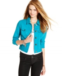 Celebrity Pink Jeans gives the denim jacket a color update! On-trend with the season's obsession with bright hues, this layer is a hot fall essential. Celebrity Pink Jeans gives the denim jacket a color update! On-trend with the season's obsession with bright hues, this layer is a hot fall essential.