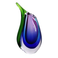 Hand Blown Purple, Blue, & Green Sommerso Teardrop Art Glass Vase with Angled Lip 9.5 tall Hand Blown Purple, Blue, & Green Sommerso Teardrop Art Glass Vase with Angled Lip 9.5 tall