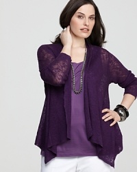 Cinched with a leather belt or undone for effortless chic, this Eileen Fisher Plus cascading cardigan lends romance to your layers. Cinched with a leather belt or undone for effortless chic, this Eileen Fisher Plus cascading cardigan lends romance to your layers.