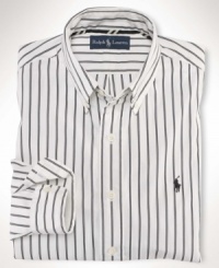 Crisp, clean lines lend modern refinement to a long-sleeved sport shirt, crafted from lightweight cotton poplin in a trim, modern fit. Crisp, clean lines lend modern refinement to a long-sleeved sport shirt, crafted from lightweight cotton poplin in a trim, modern fit.