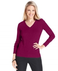 Charter Club's V-neck petite sweater is an instant classic. Pair it with sleek pants in a cropped silhouette for everyday chic. Charter Club's V-neck petite sweater is an instant classic. Pair it with sleek pants in a cropped silhouette for everyday chic.