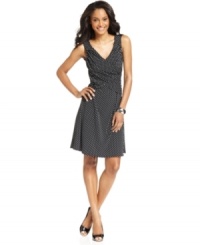 Look your best in this polka-dot printed petite dress by Elementz, with built-in slimming lining for a smooth silhouette. Look your best in this polka-dot printed petite dress by Elementz, with built-in slimming lining for a smooth silhouette.
