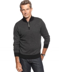 Get big style with the thin stripes of this handsome 1/4-zip sweater from Geoffrey Beene.