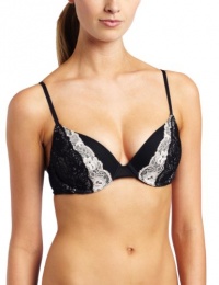 On Gossamer Women's Layered Luxe Lace Bra, Black/Champagne, 32C