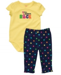 All in the family. She'll feel the love in this colorful bodysuit and pant set from Carter's. All in the family. She'll feel the love in this colorful bodysuit and pant set from Carter's.