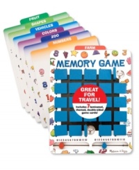 Choose from among fourteen fun themes, slide a card into the game board and start looking for matches. This handy memory game includes one game board, seven double-sided game cards and a two-player scoreboard. There are no loose pieces and everything conveniently stores in the board. Great for travel! Choose from among fourteen fun themes, slide a card into the game board and start looking for matches. This handy memory game includes one game board, seven double-sided game cards and a two-player scoreboard. There are no loose pieces and everything conveniently stores in the board. Great for travel!