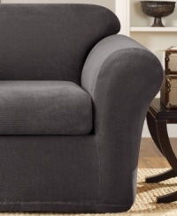 Fashionably modern with a subtle two-toned pattern, the Stretch Metro slipcover from Sure Fit makes updating furniture effortless! Its two-piece construction offers a separate seat cover for easy cleaning and a supreme fit that stays securely in place. Fashionably modern with a subtle two-toned pattern, the Stretch Metro slipcover from Sure Fit makes updating furniture effortless! Its two-piece construction offers a separate seat cover for easy cleaning and a supreme fit that stays securely in place.