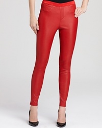 These Catherine Malandrino leather pants stretch over your silhouette for a curve-hugging fit that flaunts your contours in flawless fashion. Seam detail at the knee adds a modern touch. These Catherine Malandrino leather pants stretch over your silhouette for a curve-hugging fit that flaunts your contours in flawless fashion. Seam detail at the knee adds a modern touch.