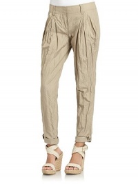 THE LOOKWaistband with belt loopsZip fly with slide tab closuresAngled pocketsRolled cuffed hemTHE FITRise, about 9Inseam, about 28THE MATERIAL91% cotton/9% metallic fibersCARE & ORIGINDry cleanImportedModel shown is 5'11 (180cm) wearing US size 4. THE LOOKWaistband with belt loopsZip fly with slide tab closuresAngled pocketsRolled cuffed hemTHE FITRise, about 9Inseam, about 28THE MATERIAL91% cotton/9% metallic fibersCARE & ORIGINDry cleanImportedModel shown is 5'11 (180cm) wearing US size 4.