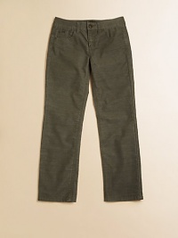 Modern corduroy basics with the five-pocket styling, straight-leg silhouette and a little stretch for a comfortable fit in a cool new hue.Front button closureWaistband with belt loopsZip flyFive-pocket styleCottonMachine washImported Modern corduroy basics with the five-pocket styling, straight-leg silhouette and a little stretch for a comfortable fit in a cool new hue.Front button closureWaistband with belt loopsZip flyFive-pocket styleCottonMachine washImported