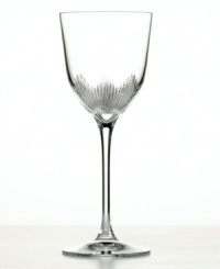 Enhance your formal table with this dazzling crystal wine glass. An intricate line pattern etched in the base of the bowl lends style and grace to every fine dining occasion. (Clearance) Enhance your formal table with this dazzling crystal wine glass. An intricate line pattern etched in the base of the bowl lends style and grace to every fine dining occasion. (Clearance)